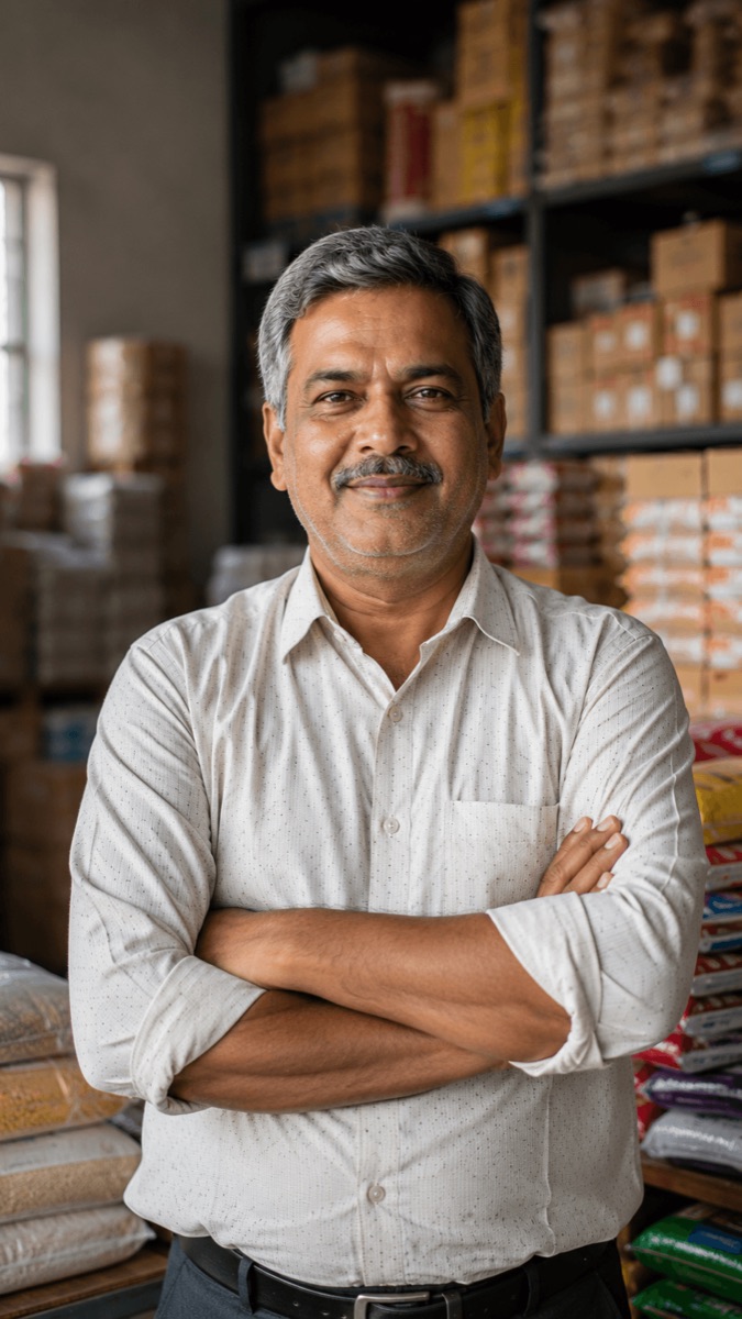Wholesaler in his stocked warehouse