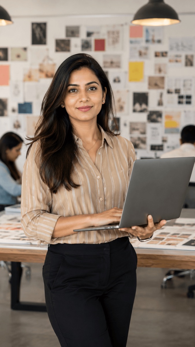 Service business owner with a laptop in her office