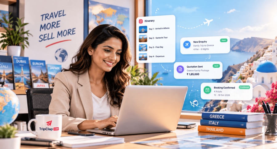Travel agent building an itinerary in TripClap CRM